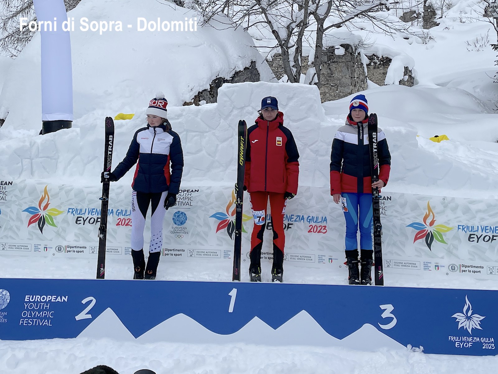 EYOF 2023 print race winners girls Laia Selles, Main Inderrgaard, Eva Matejovicova EYOF 2023 print race winners f