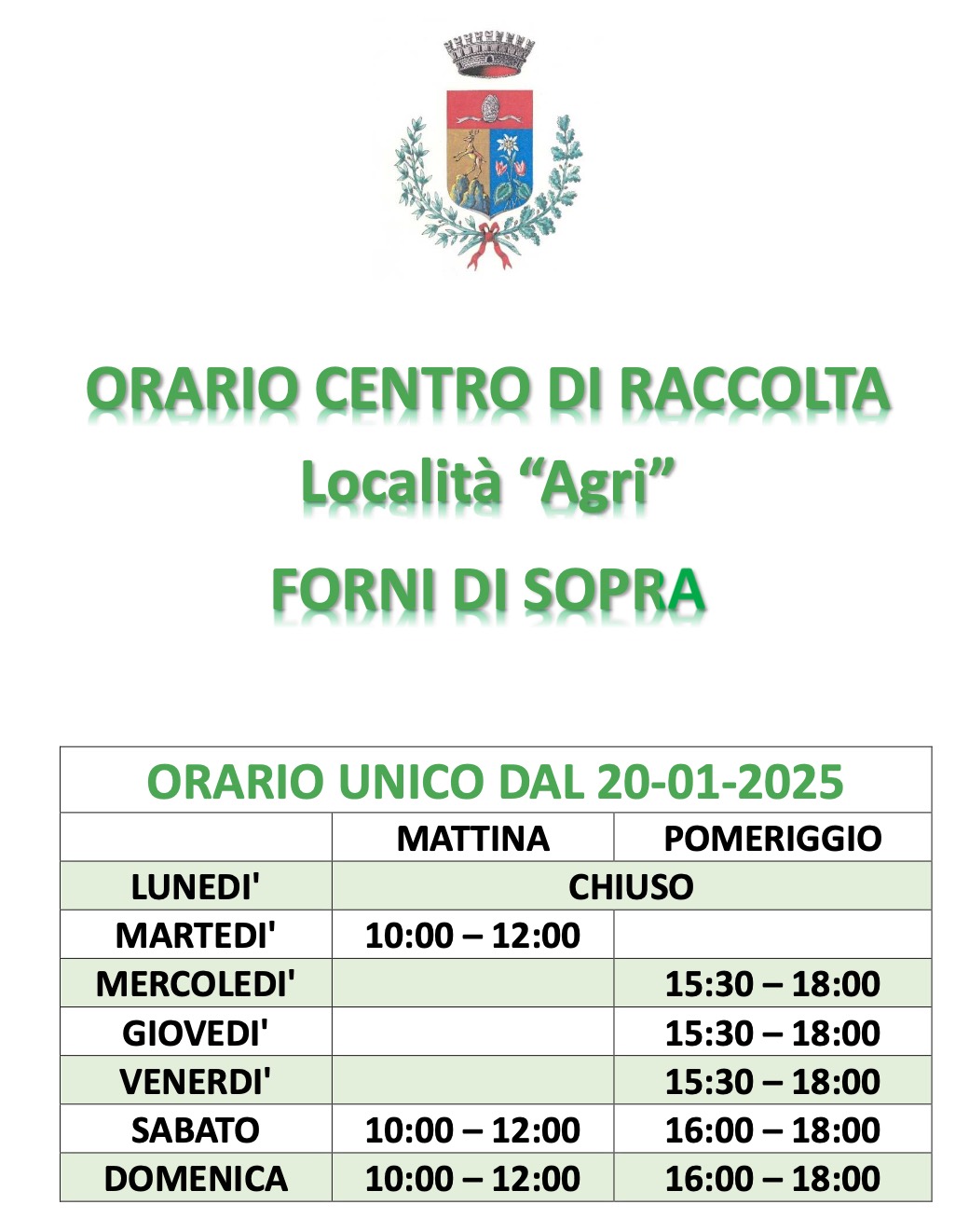 ORARI RACCOLTA RIFIUTI FORNI DI SOPRA