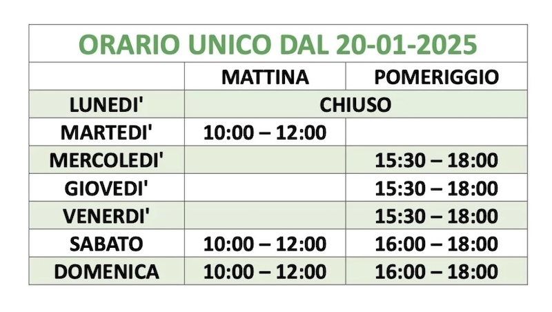 Calendario centro raccolta rifiuti
